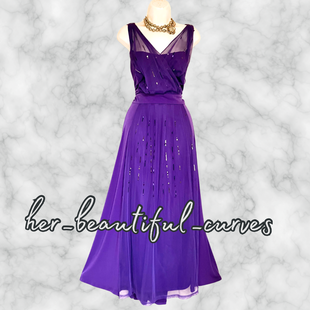 DAVID EMANUEL PURPLE SEQUINS WEDDING OCCASION EVENING PARTY DRESS SIZE 22