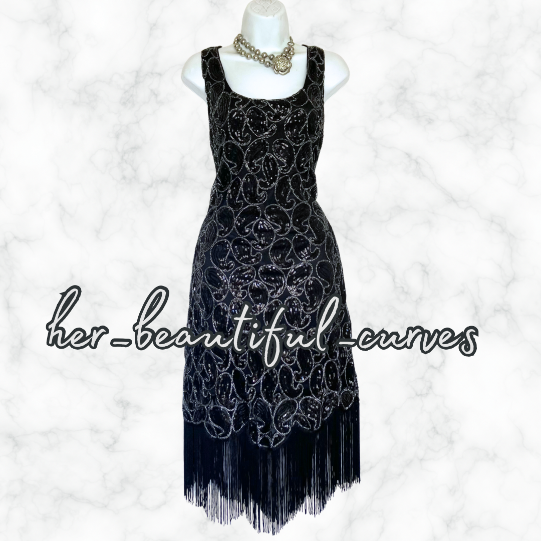 LADIES SEQUINED BEADED PAISLEY 20s GATSBY OCCASION PARTY DRESS SIZE XL FITS 16