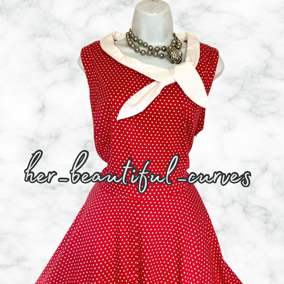 STUNNING JOE BROWNS 50s VINTAGE POLKA DOTS FIT & FLARE DRESS SIZE 16