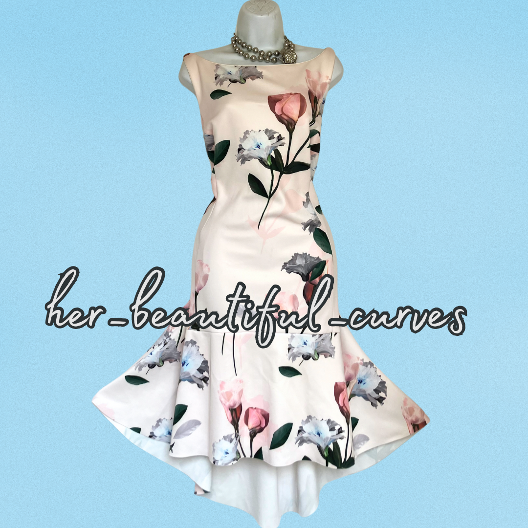 COAST HI LOW FLORAL PRINT JERSEY WEDDING OCCASION PARTY DRESS SIZE 24
