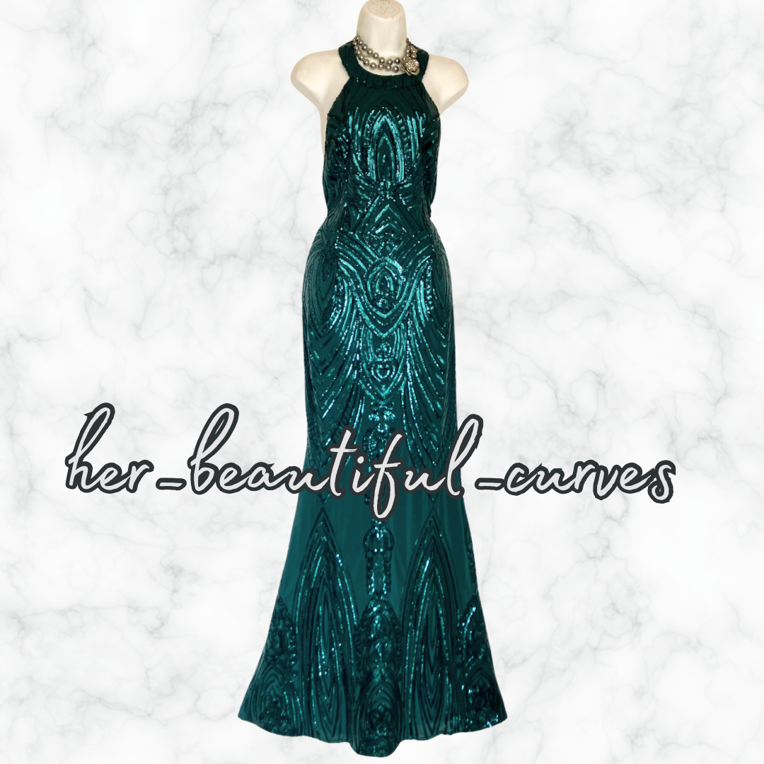 QUIZ GREEN SEQUINS FLOOR LENGTH WEDDING OCCASION EVENING PARTY DRESS SIZE 14