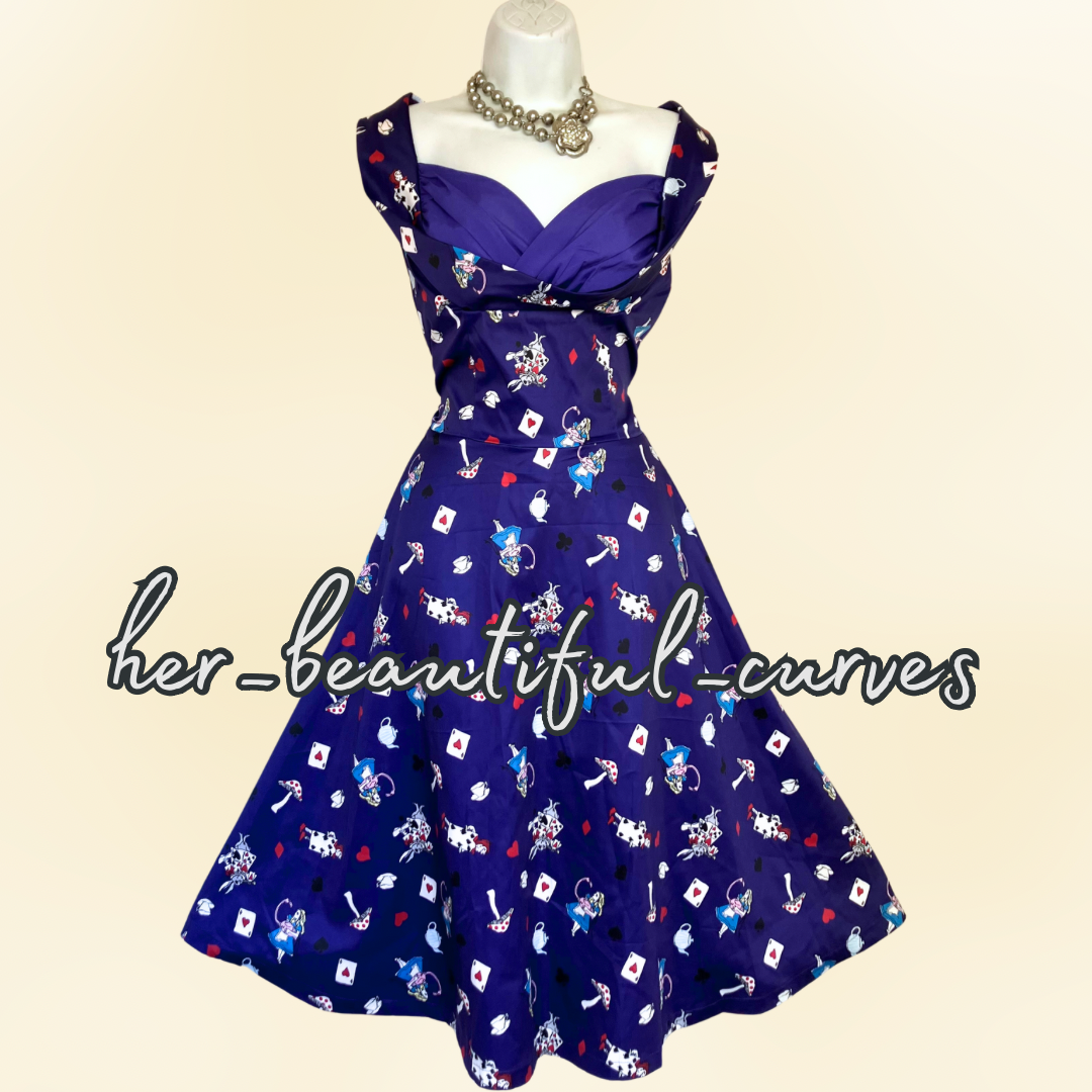 LINDY BOP ALICE IN WONDERLAND 50s VINTAGE STYLE OCCASION PARTY DRESS SIZE 14
