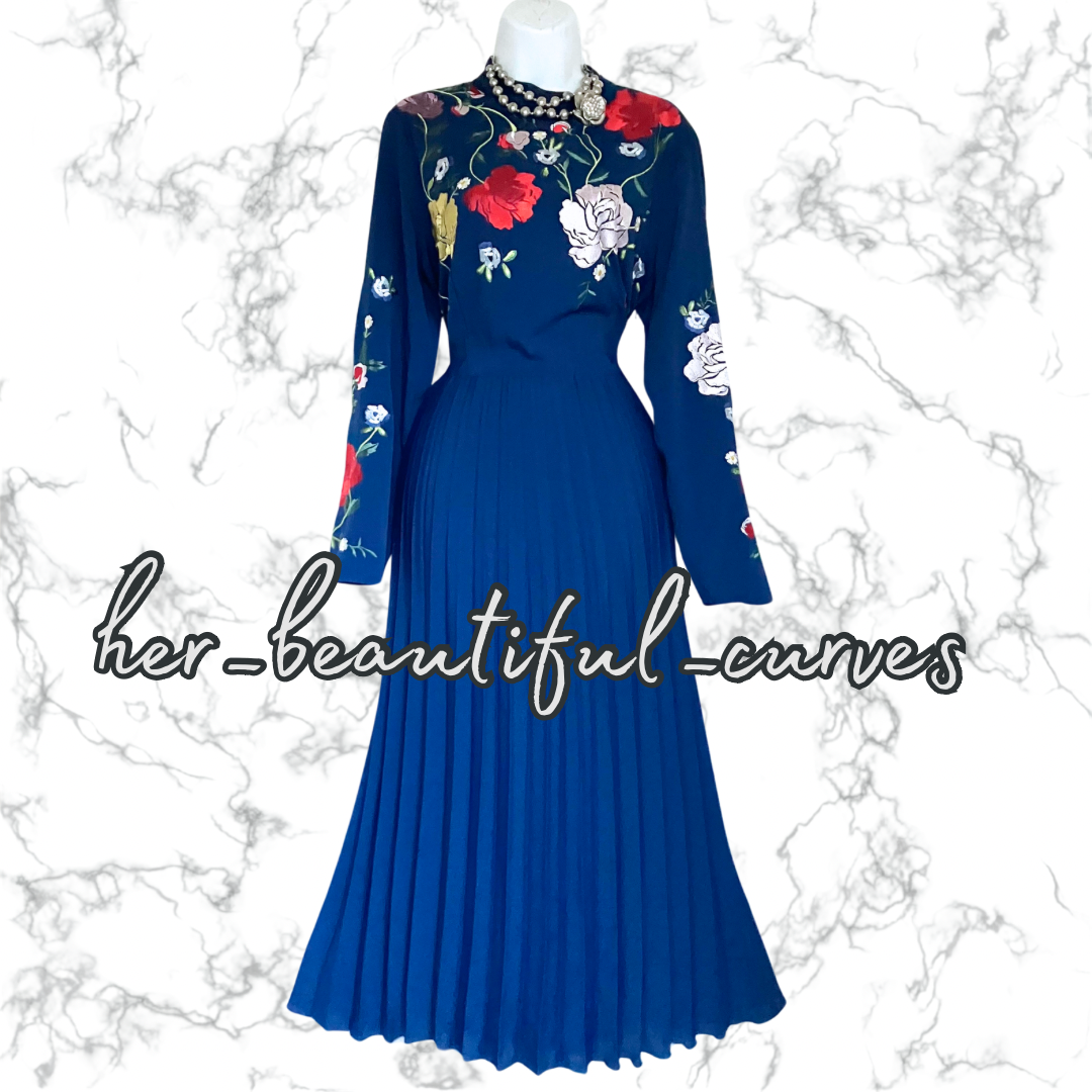 ASOS Embroidered FLORAL MIDI PLEAT OCCASION PARTY DRESS SIZE 14