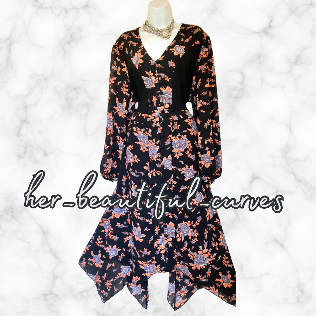 JOE BROWNS FLORAL PRINT HANDKERCHIEF HEM OCCASION PARTY DRESS SIZE 22