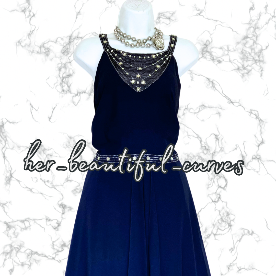 MONSOON BEADED NAVY OCCASION PARTY DRESS SIZE 22