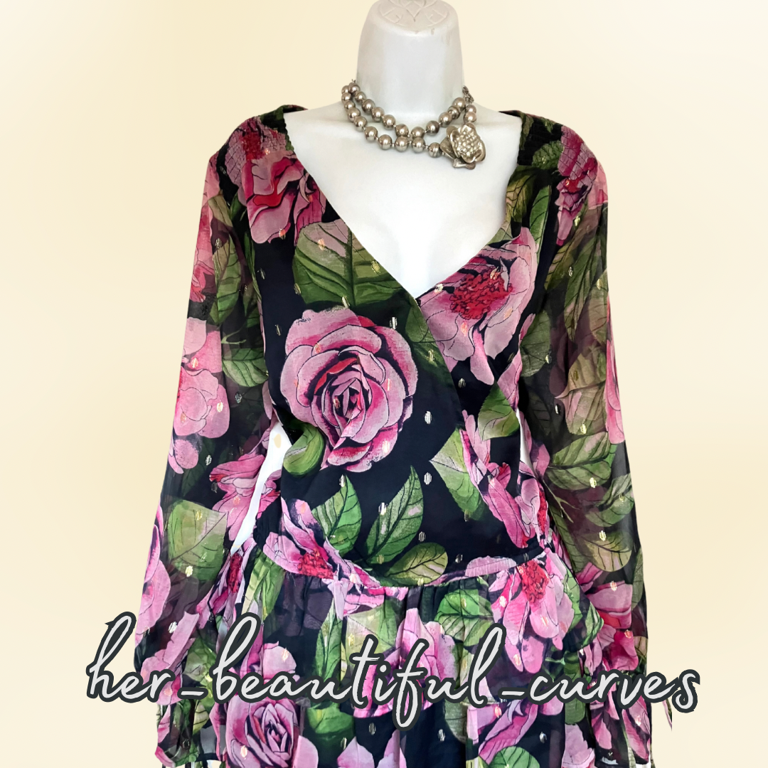 RIVER ISLAND FLORAL PRINT TIERED WEDDING OCCASION PARTY DRESS SIZE 20