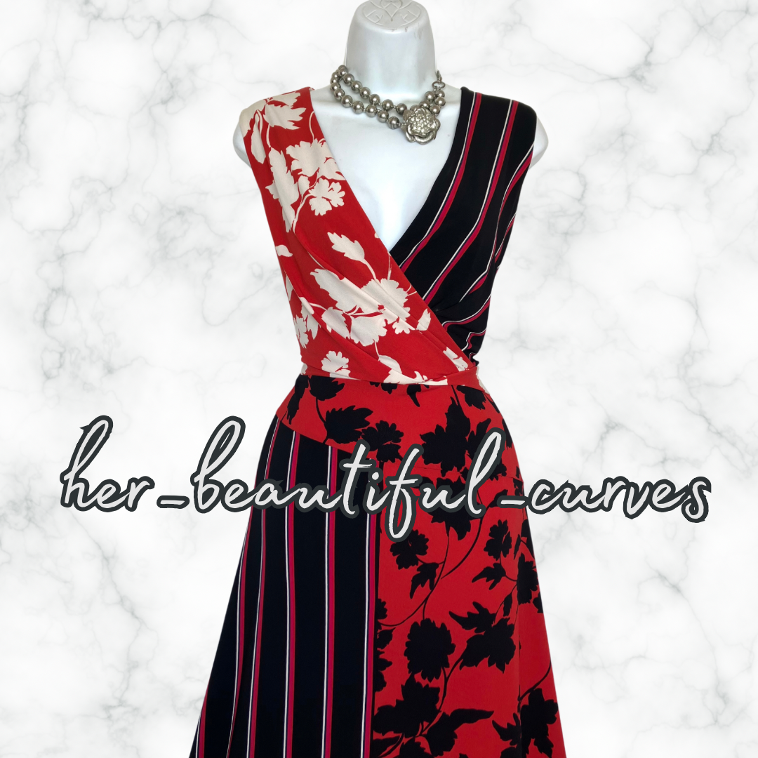 MONSOON FLORAL & STRIPES HANDKERCHIEF HEM JERSEY PARTY DRESS SIZE 20