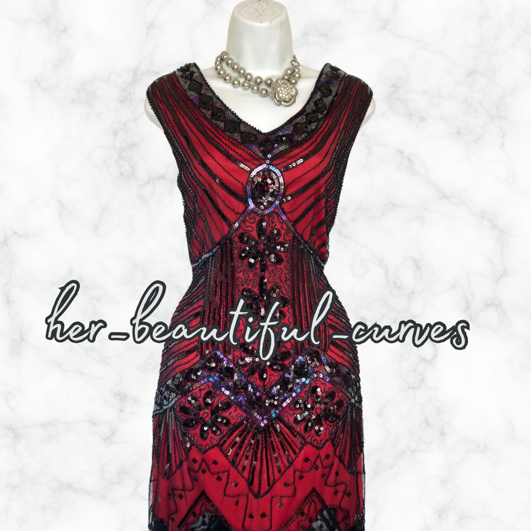 LADIES SEQUINS BEADS 20s GATSBY OCCASION PARTY DRESS SIZE XL FITS 16