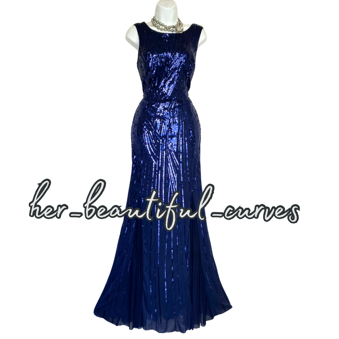 QUIZ NAVY SEQUINNED MAXI WEDDING OCCASION EVENING PARTY DRESS SIZE 16