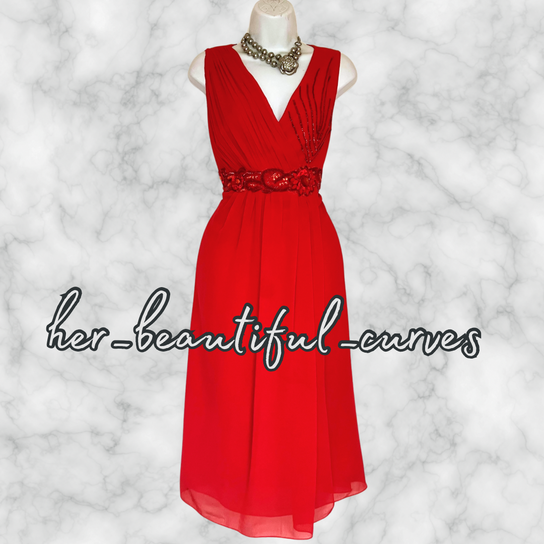 BERKERTEX RED SEQUINS BEADS WEDDING OCCASION PARTY DRESS SIZE 16