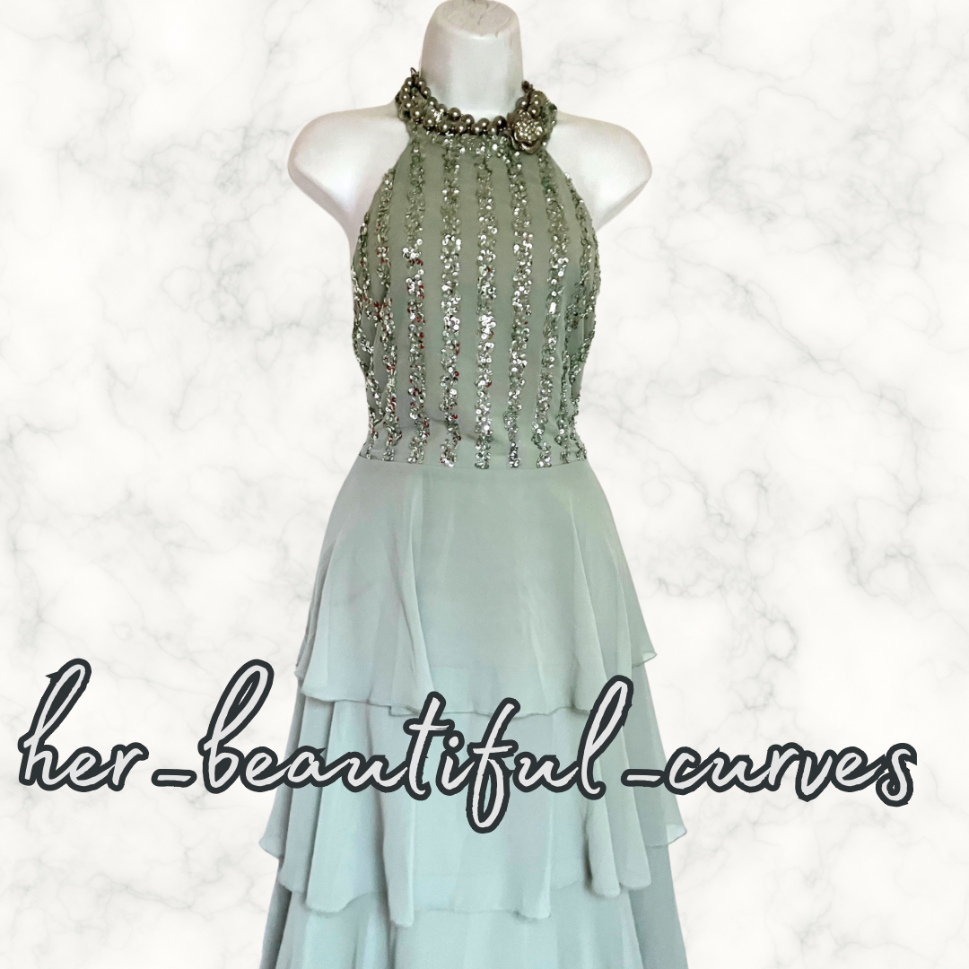 QUIZ SEQUINS TIERED WEDDING OCCASION EVENING PARTY DRESS SIZE 18 fits 16