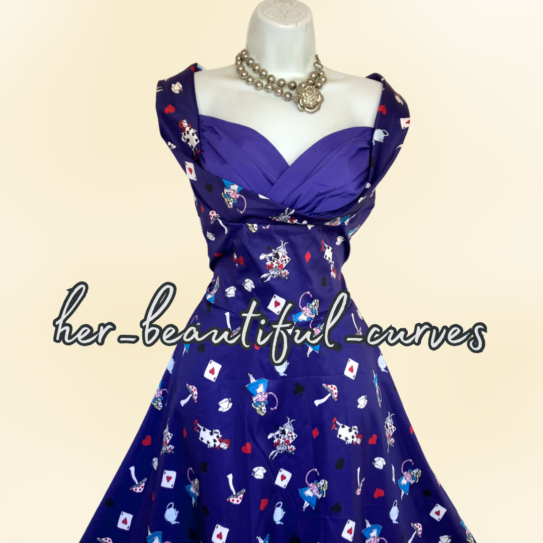LINDY BOP ALICE IN WONDERLAND 50s VINTAGE STYLE OCCASION PARTY DRESS SIZE 14