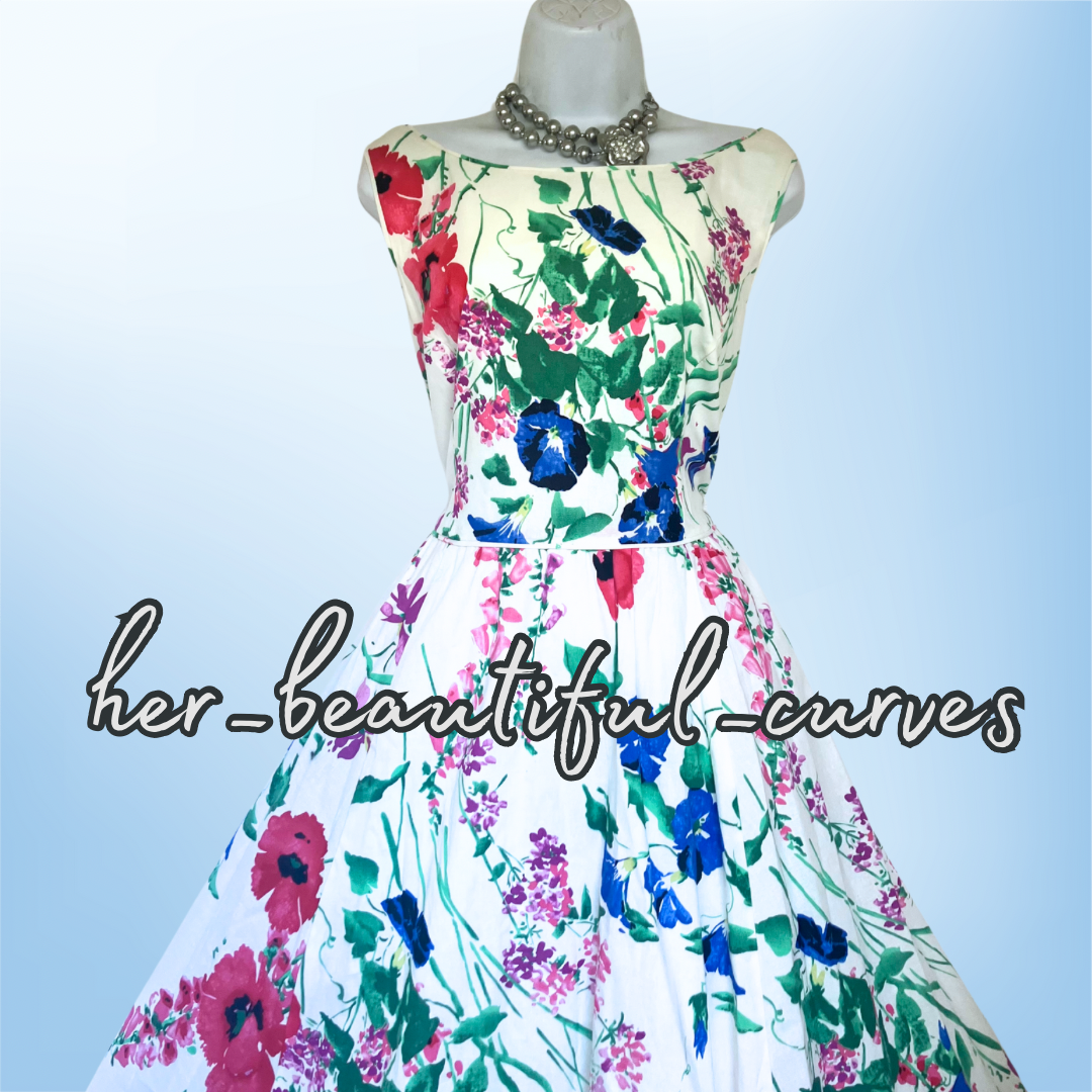 MONSOON FLORAL PRINT 50s FIT & FLARE WEDDING OCCASION PARTY DRESS SIZE 18