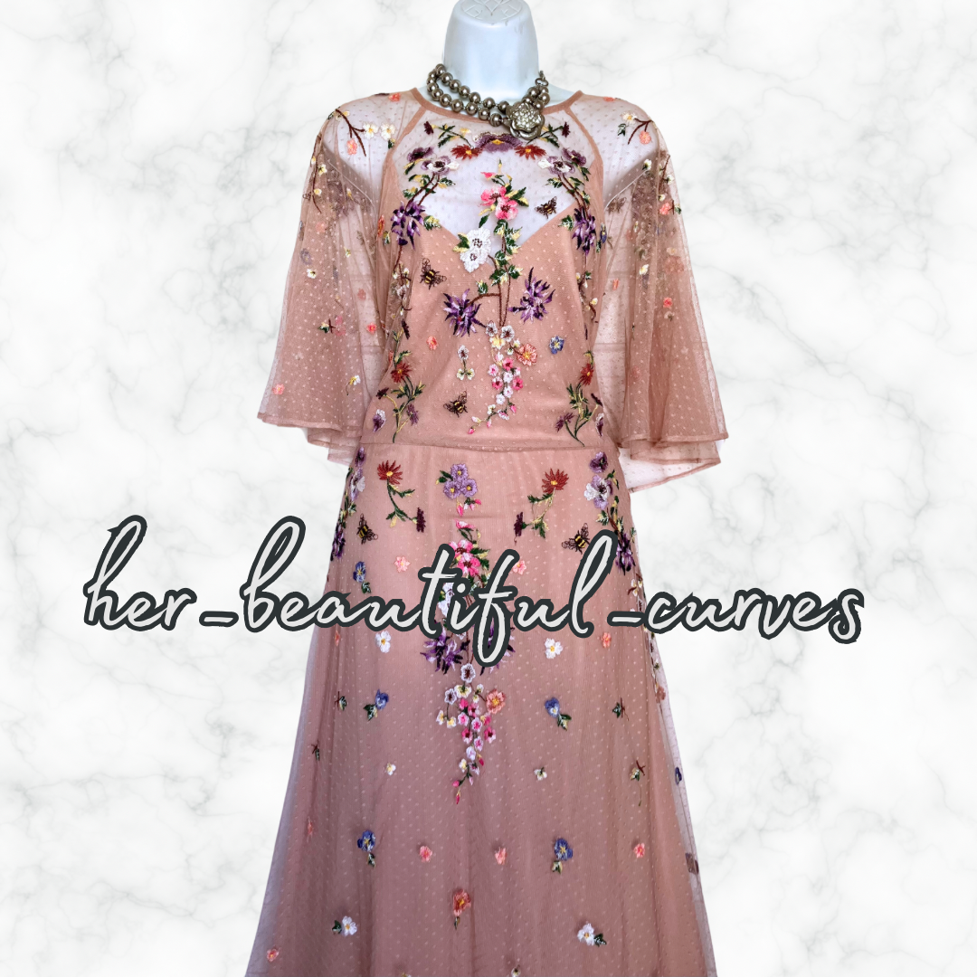 ASOS EMBROIDERED FLORAL WEDDING OCCASION PARTY MAXI FLOOR LENGTH DRESS SIZE 24