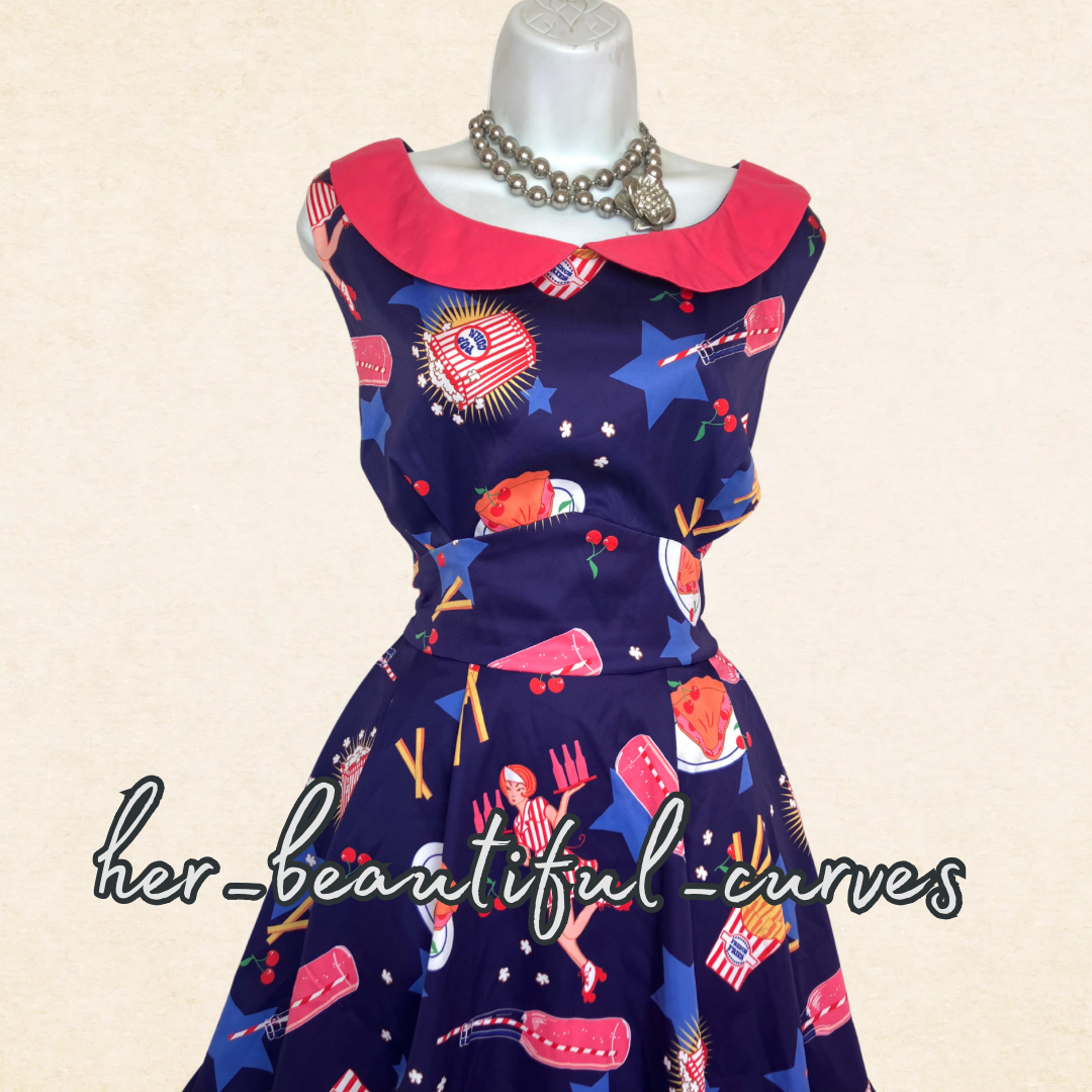 LINDY BOP CUTE DINER THEME PATTERN WEDDING OCCASION PARTY DRESS SIZE 16