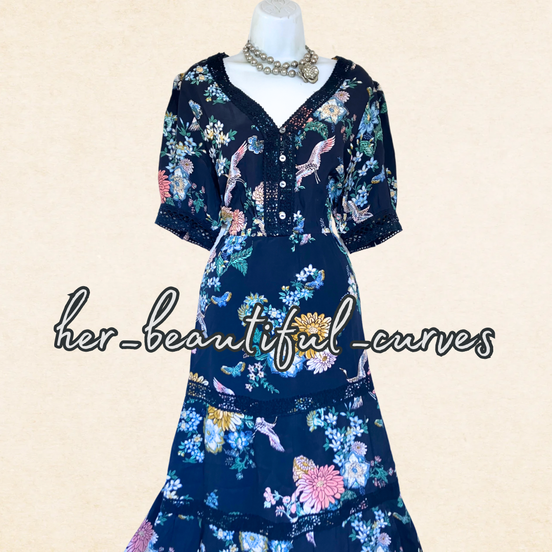 MONSOON CRANE BUTTERFLY FLORAL OCCASION PARTY DRESS SIZE 18