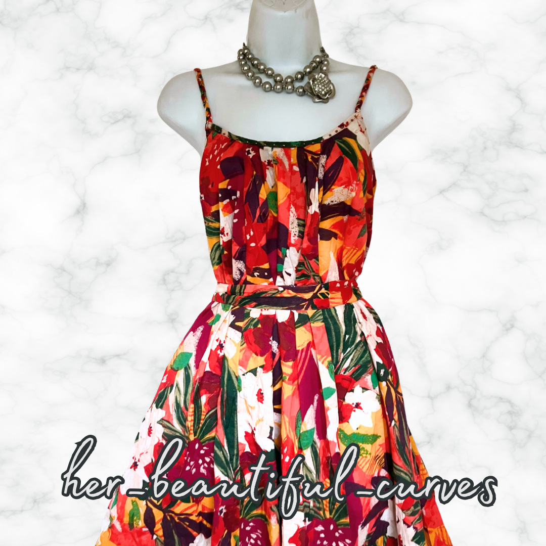 MONSOON FLORAL PRINT COTTON WEDDING OCCASION PARTY DRESS SIZE L Size 16/18