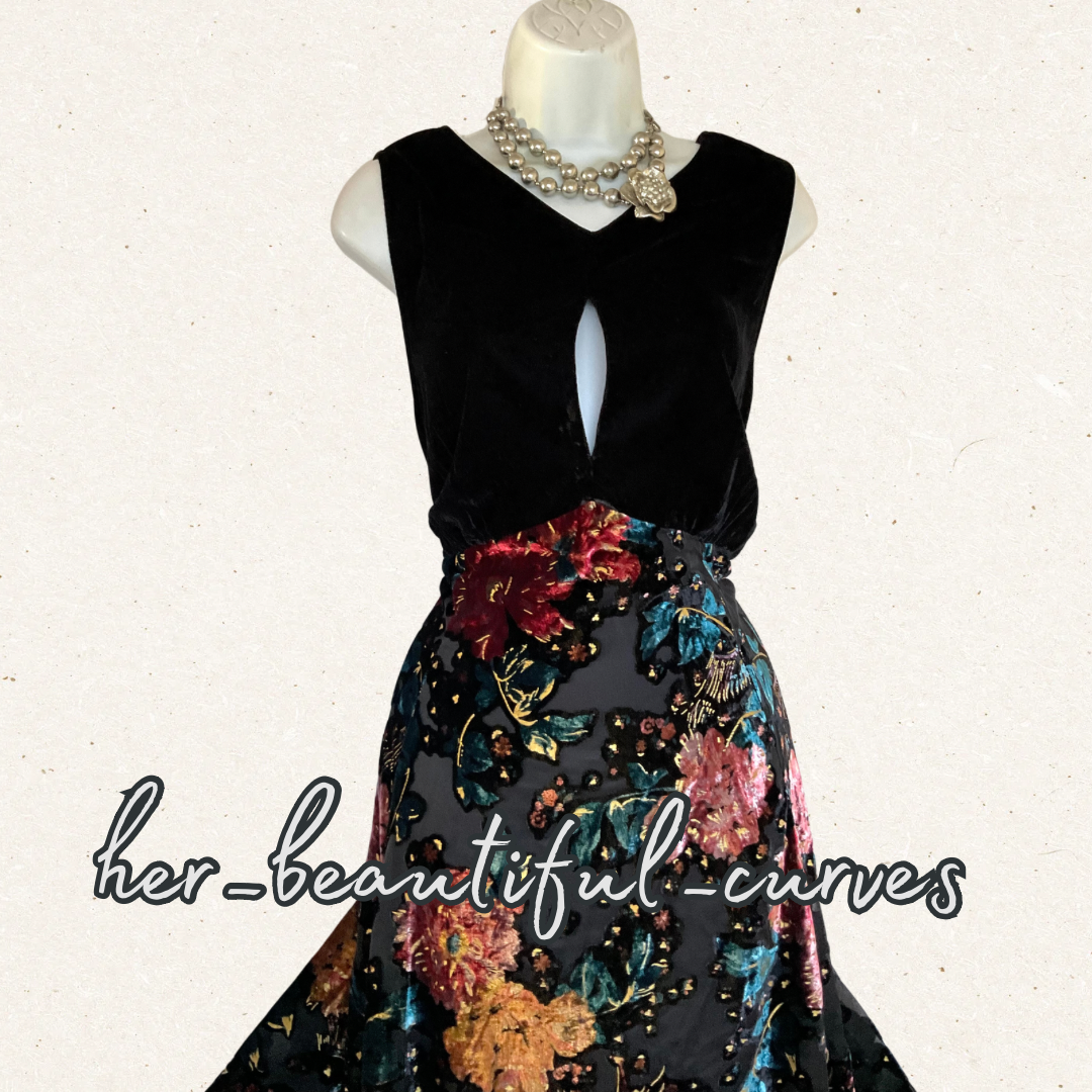MONSOON VELVET JACQUARD FLORAL HANDKERCHIEF HEM OCCASION PARTY DRESS SIZE 20