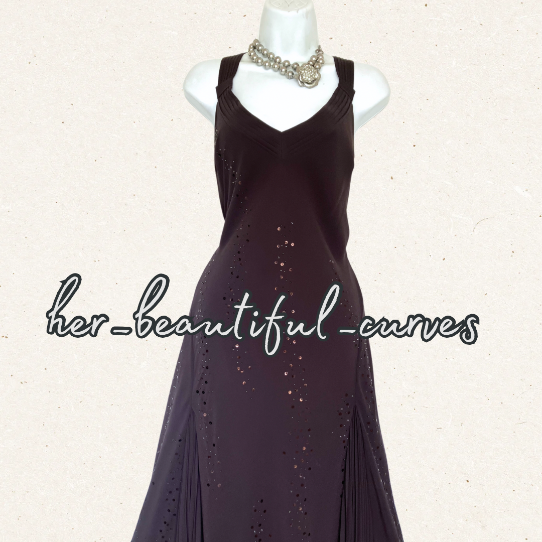 PER UNA COFFEE BROWN SEQUINED BEADED EVEING OCCASION PARTY DRESS SIZE 18R