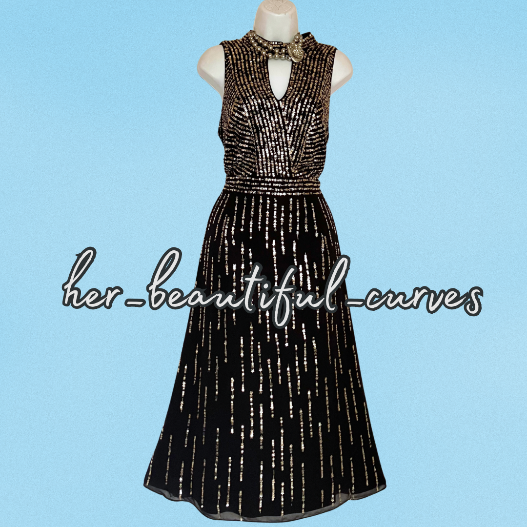 MONSOON SHIMMERING SEQUINS WEDDING OCCASION EVENING PARTY DRESS SIZE 16