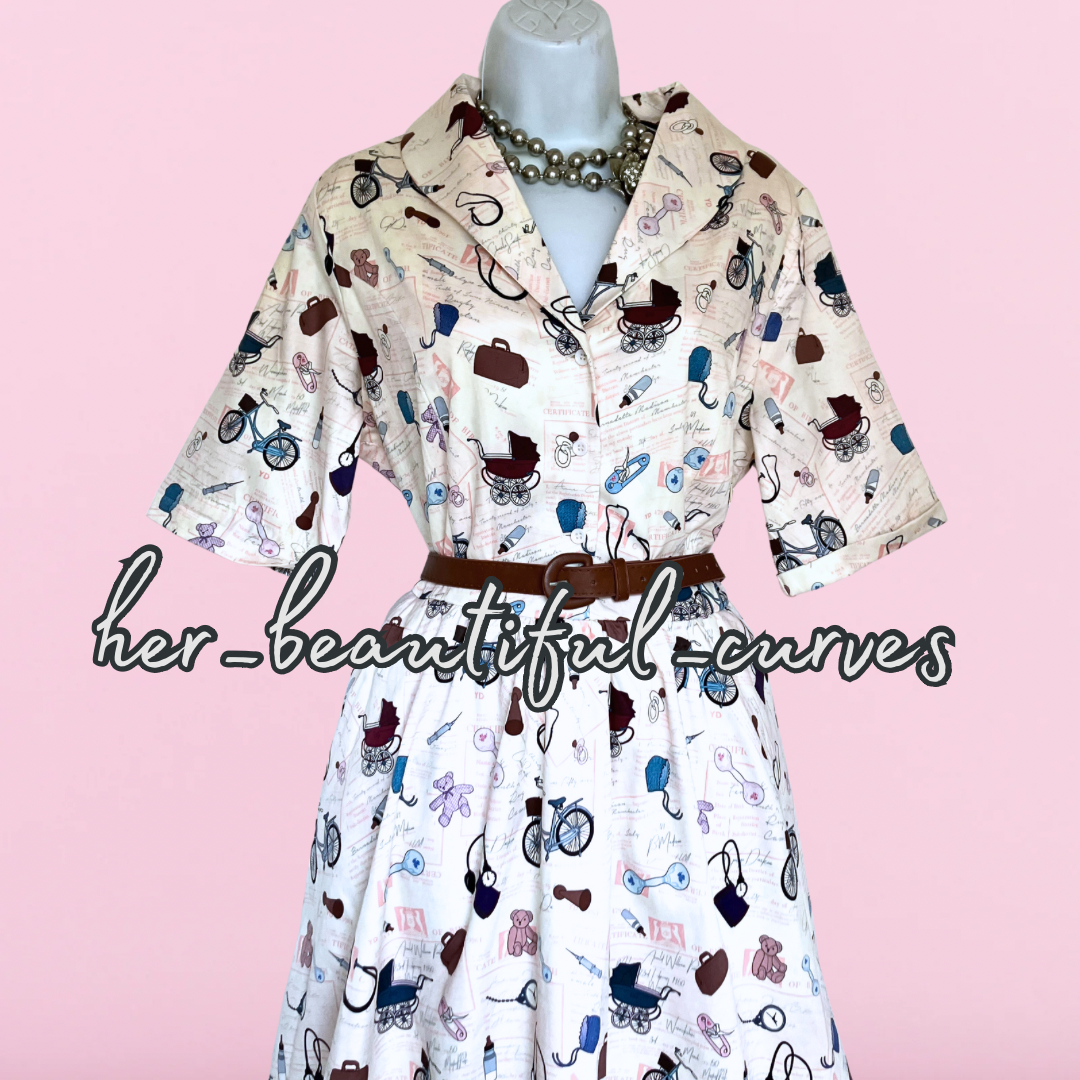 LINDY BOP NURSERY THEME PRINT VINTAGE STYLE OCCASION PARTY DRESS SIZE 18 new