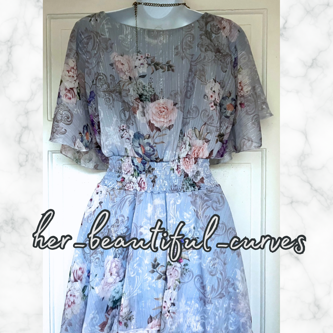 QUIZ FLORAL PRINT GLITTERING THREADS TIERED MIDI OCCASION PARTY DRESS SIZE 14