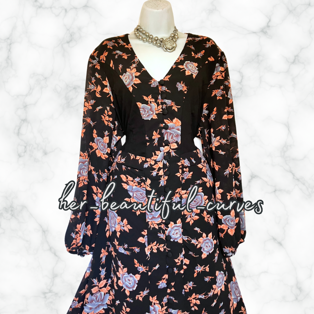 JOE BROWNS FLORAL PRINT HANDKERCHIEF HEM OCCASION PARTY DRESS SIZE 22