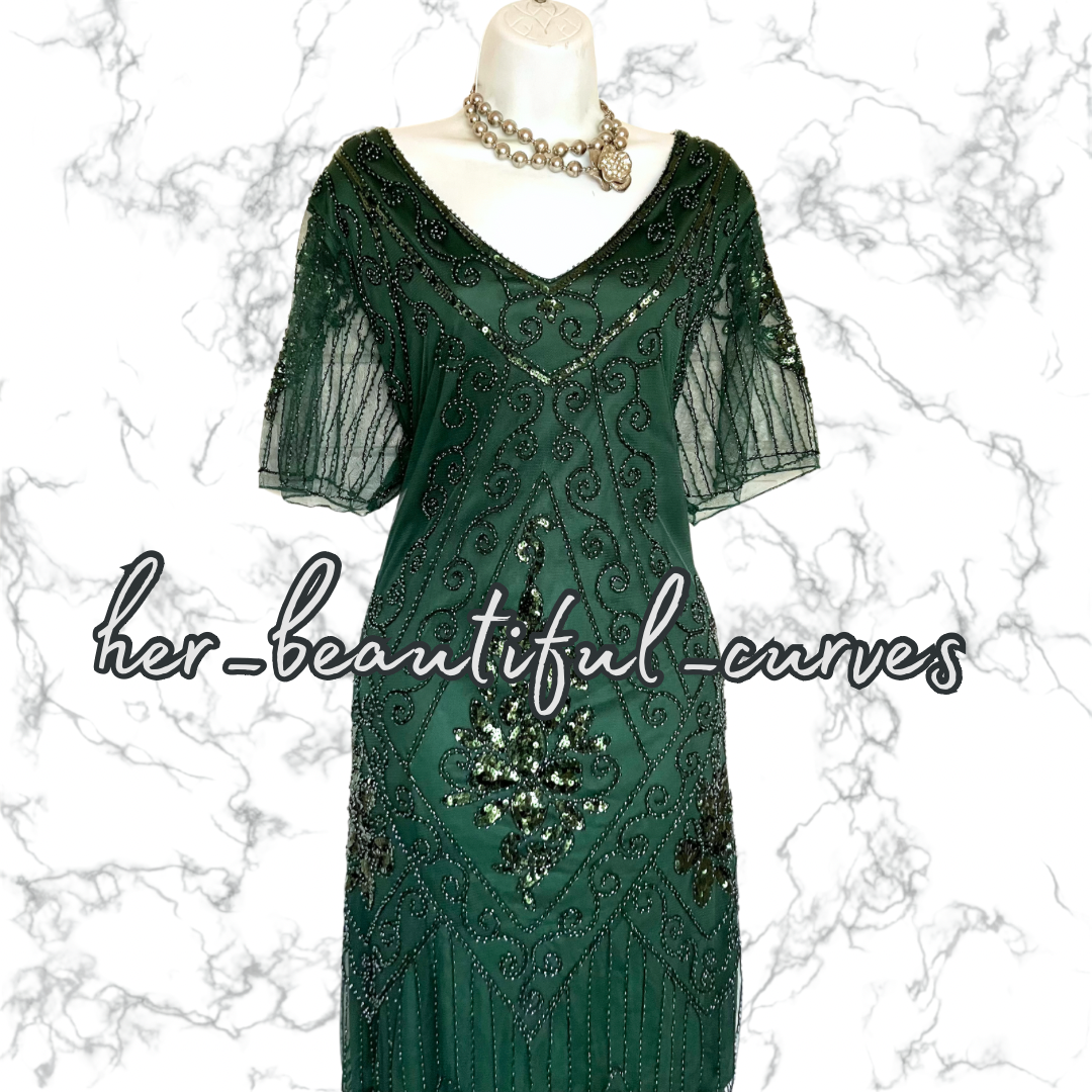 LADIES SEQUINS BEADS FRINGES 20s GATSBY OCCASION PARTY DRESS SIZE 3XL FITS 18