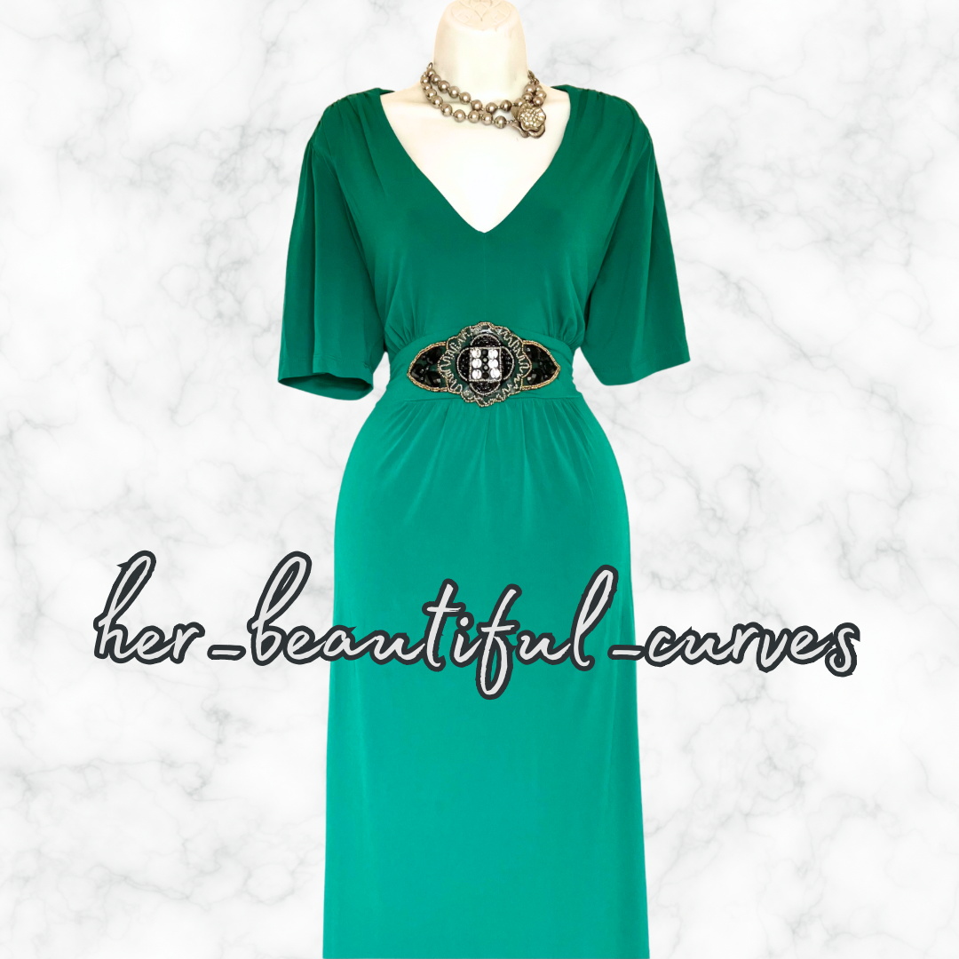 LILLY & ROSE BEADS GREEN JERSEY WEDDING OCCASION EVENING PARTY DRESS SIZE 18 new