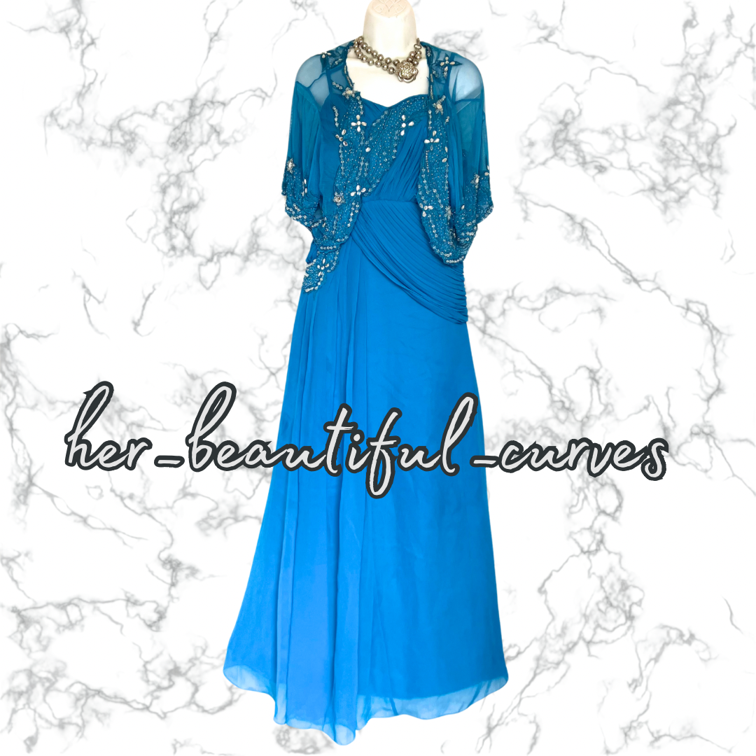 BERKERTEX EMBROIDERED BEADED WEDDING OCCASION PARTY DRESS & BOLERO SIZE 22