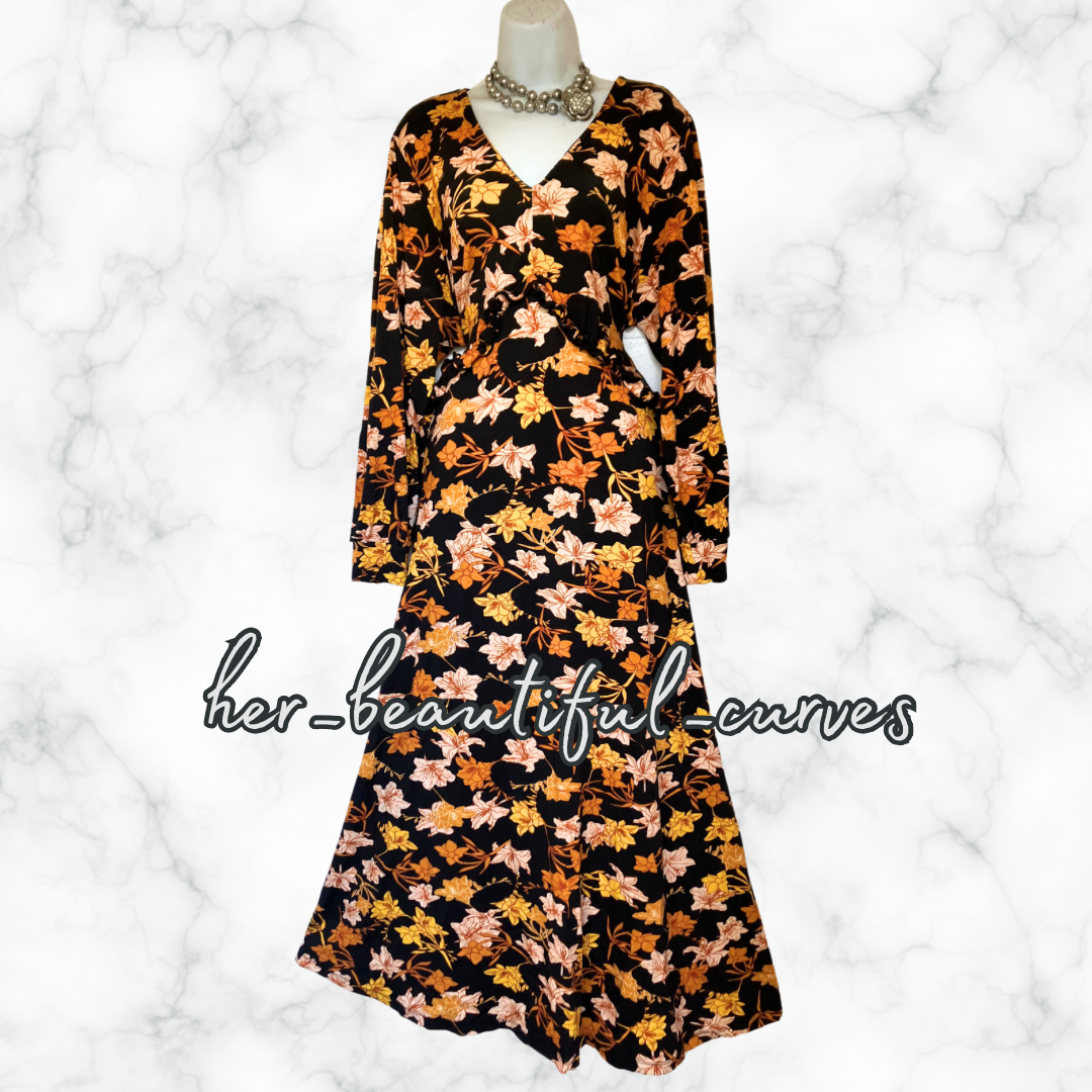 JOE BROWNS FLORAL PRINT JERSEY MIDI OR MAXI PARTY DRESS SIZE 22