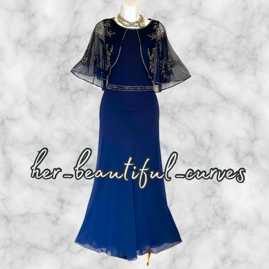 NIGHTINGALES NAVY BEADED EMBELLISHED OCCASION EVENING DRESS SIZE 16 new