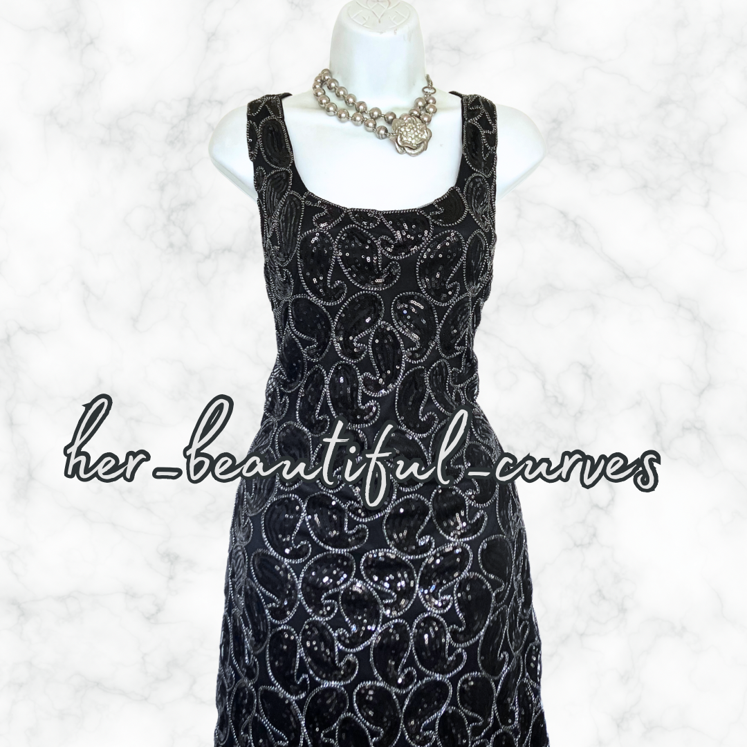 LADIES SEQUINED BEADED PAISLEY 20s GATSBY OCCASION PARTY DRESS SIZE XL FITS 16