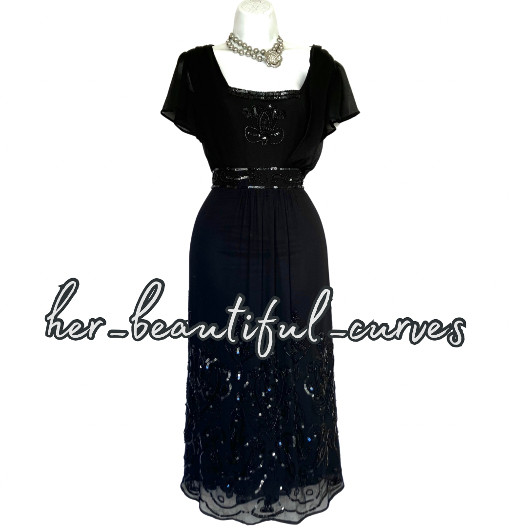 CHANGES BY TOGETHER BLACK SEQUINED BEADED EMBELLISHED PARTY DRESS SIZE 18
