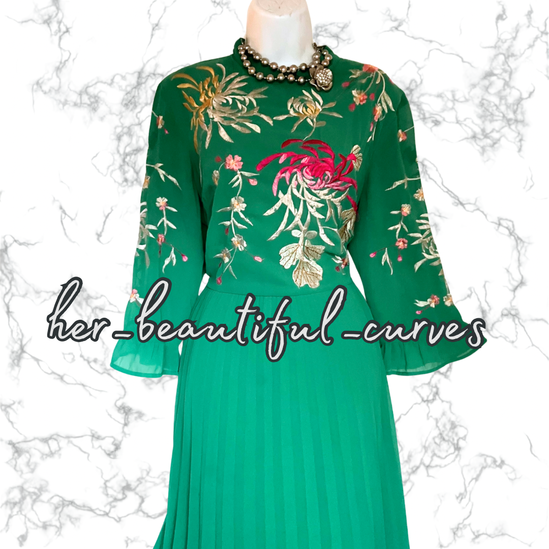 ASOS Embroidered FLORAL MIDI PLEAT OCCASION PARTY DRESS SIZE 18