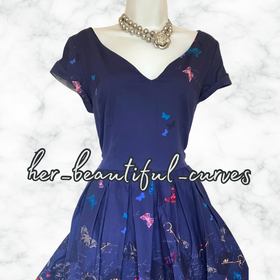 LINDY BOP ALICE IN WONDERLAND VINAGE STYLE OCCASION PARTY DRESS SIZE 16