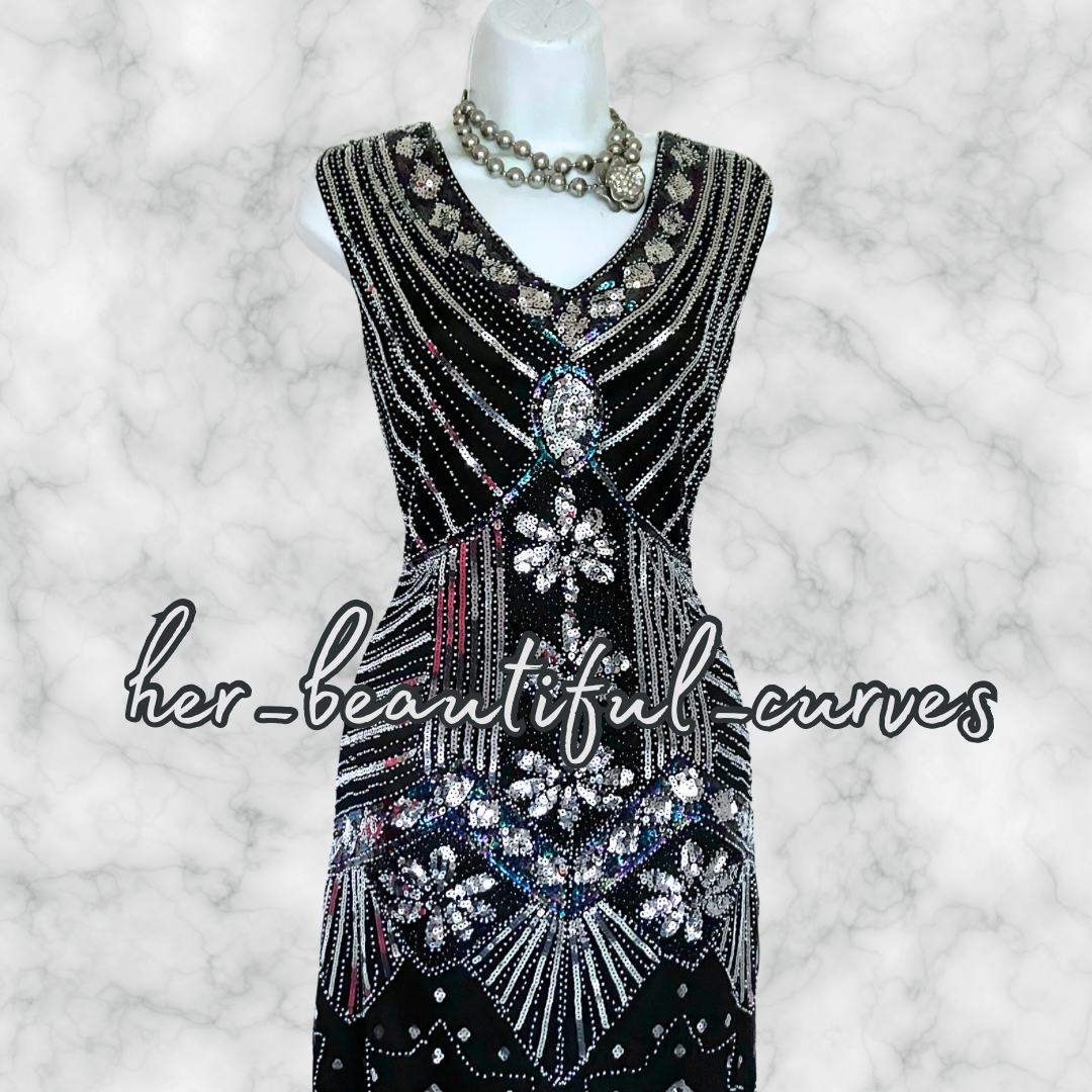 LADIES SEQUINS BEADS 20s GATSBY OCCASION PARTY DRESS SIZE XXXL FITS 20