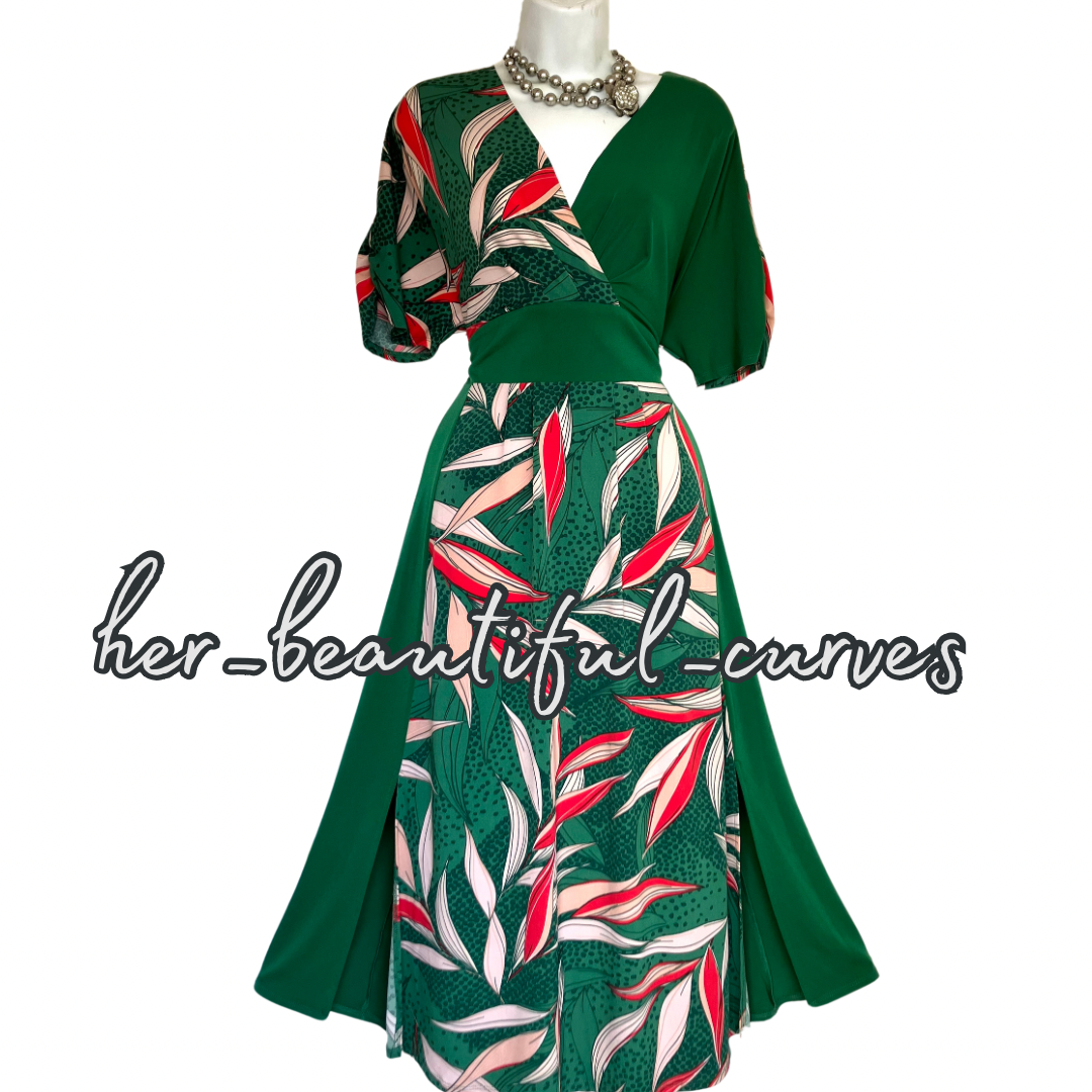 MONSOON BOTANIC JERSEY WEDDING OCCASION PARTY DRESS SIZE L fits 16/18