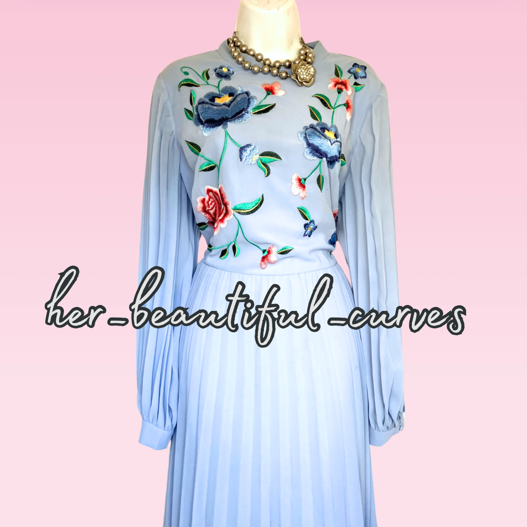 ASOS Embroidered FLORAL MIDI PLEAT OCCASION PARTY DRESS SIZE 18