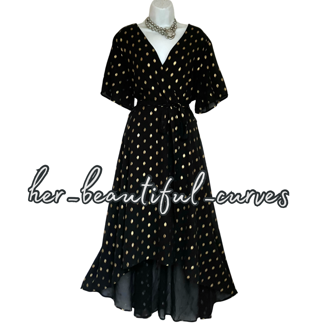 QUIZ BLACK & SHIMMERING GOLD POLKA DOTS OCCASION WEDDING PARTY DRESS SIZE 20
