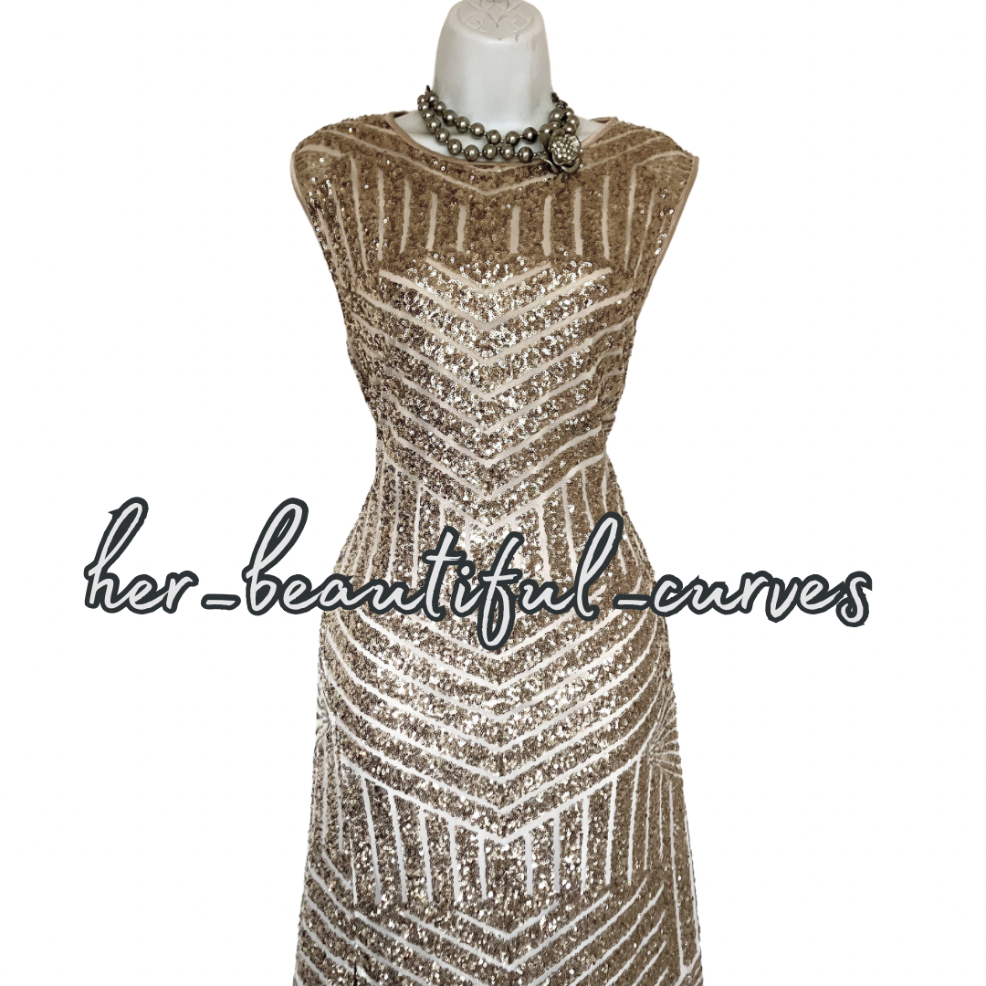 QUIZ SHIMMERING GOLD SEQUINS MAXI EVENING OCCASION PARTY DRESS SIZE 18 fits 16