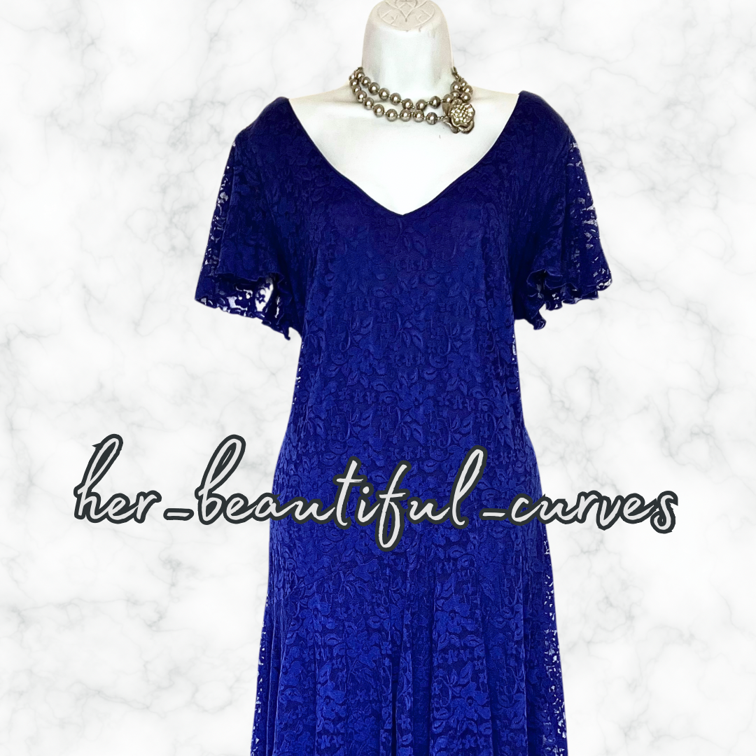 JOANNA HOPE BLUE EMBROIDERED LACE HANDKERCHIEF HEM OCCASION PARTY DRESS SIZE 20