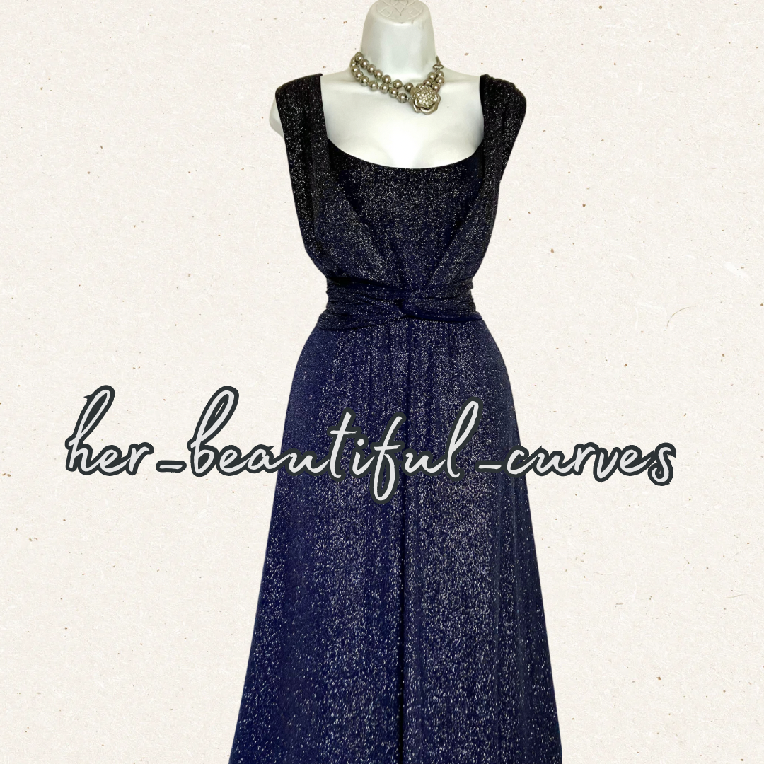 PHASE EIGHT SHIMMERING GLITTERS NAVY JERSEY OCCASION EVENING PARTY DRESS SIZE 20