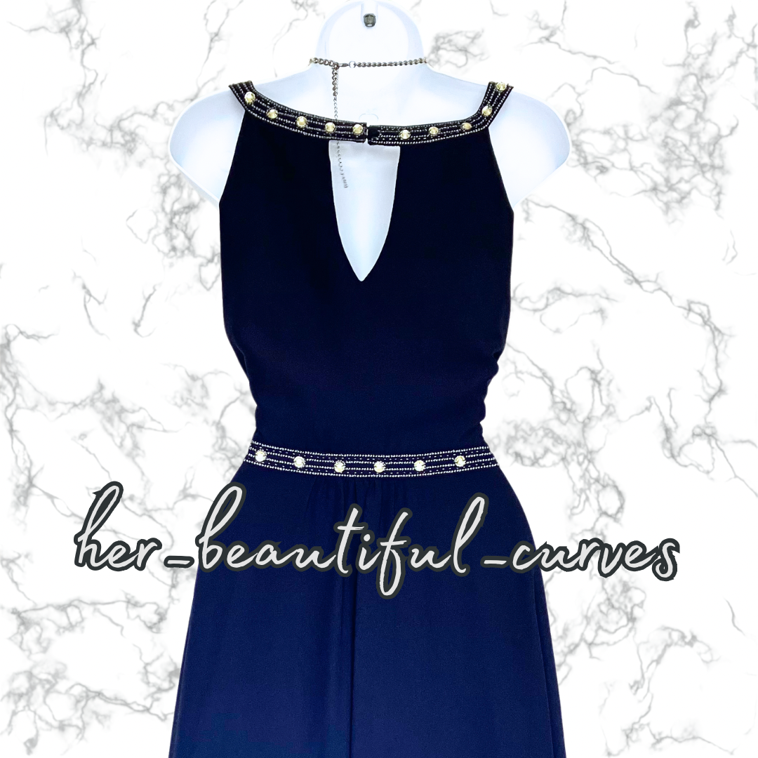 MONSOON BEADED NAVY OCCASION PARTY DRESS SIZE 22