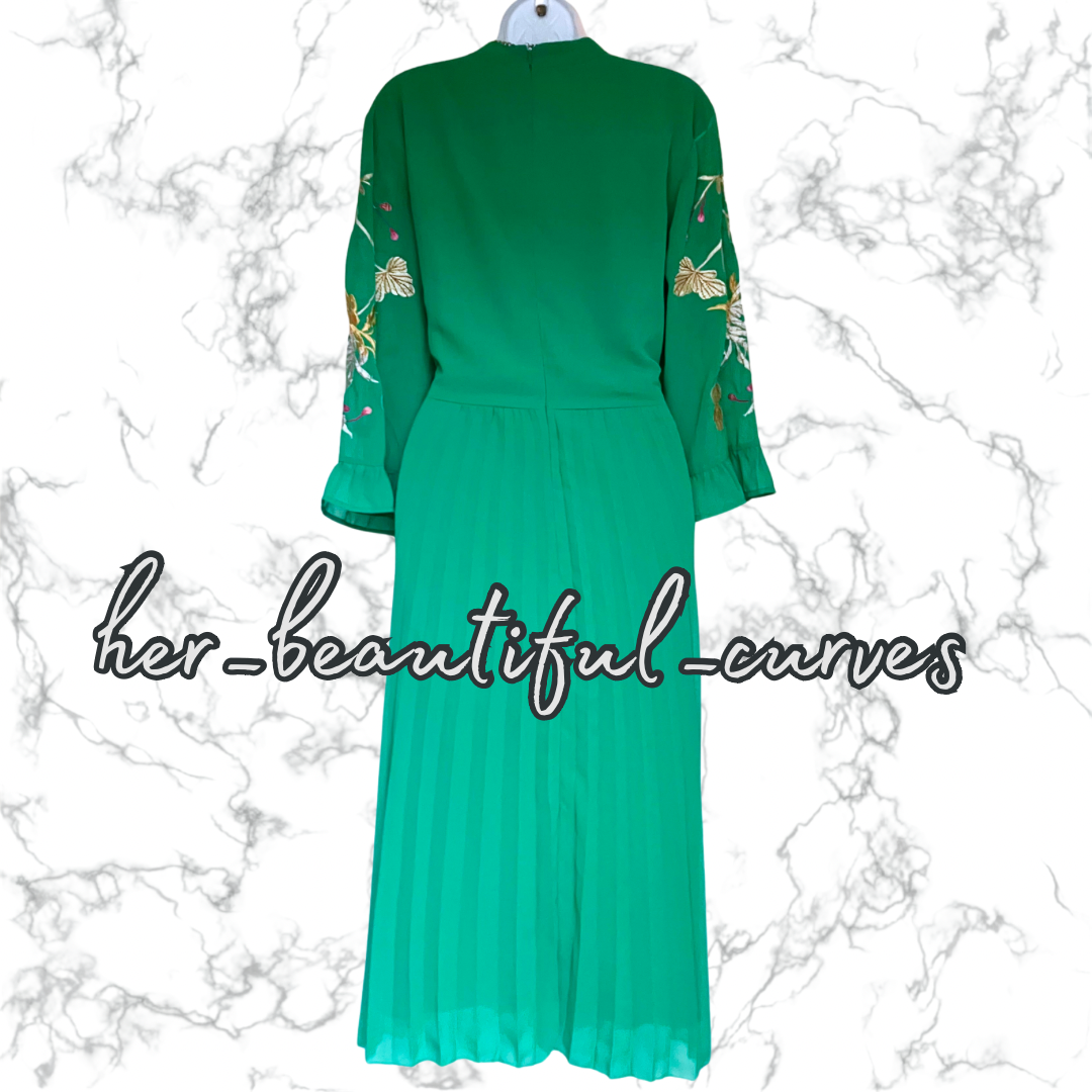 ASOS Embroidered FLORAL MIDI PLEAT OCCASION PARTY DRESS SIZE 18