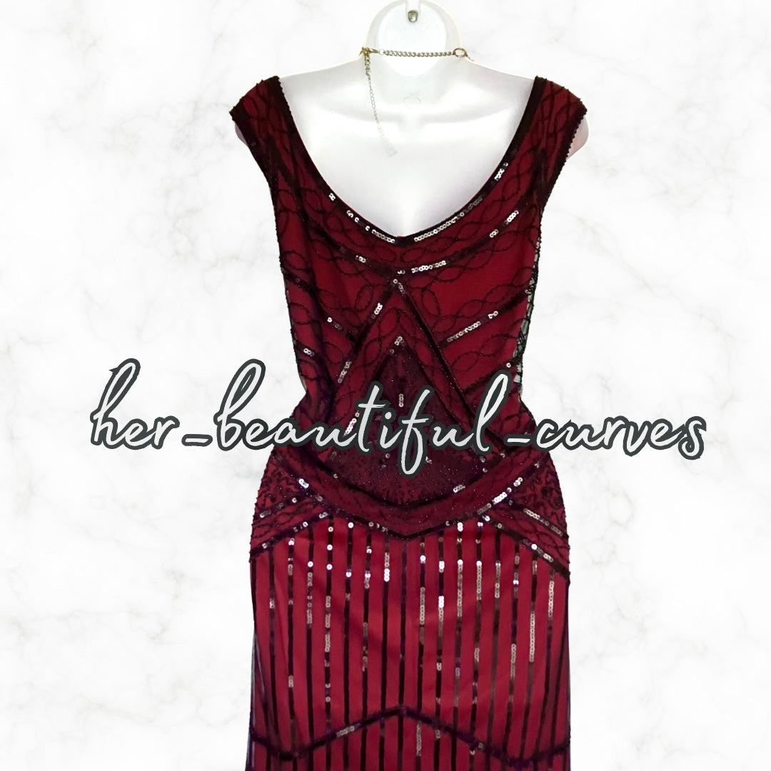 RO ROX SEQUINS BEADS 20s GATSBY OCCASION PARTY DRESS SIZE 3XL fits SIZE 18