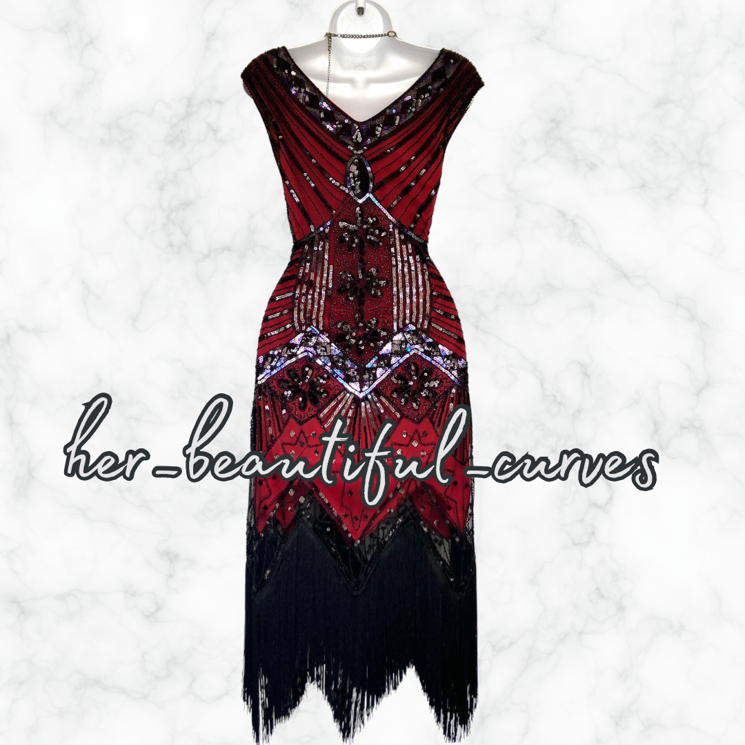 LADIES SEQUINS BEADS 20s GATSBY OCCASION PARTY DRESS SIZE XL FITS 16