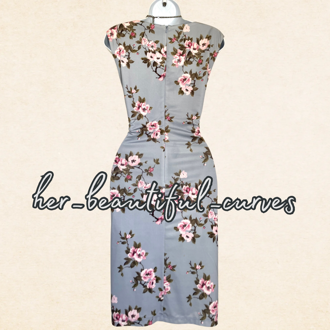 LAURA ASHLEY BIRDS & FLORAL JERSEY WEDDING OCCASION PARTY DRESS SIZE 16