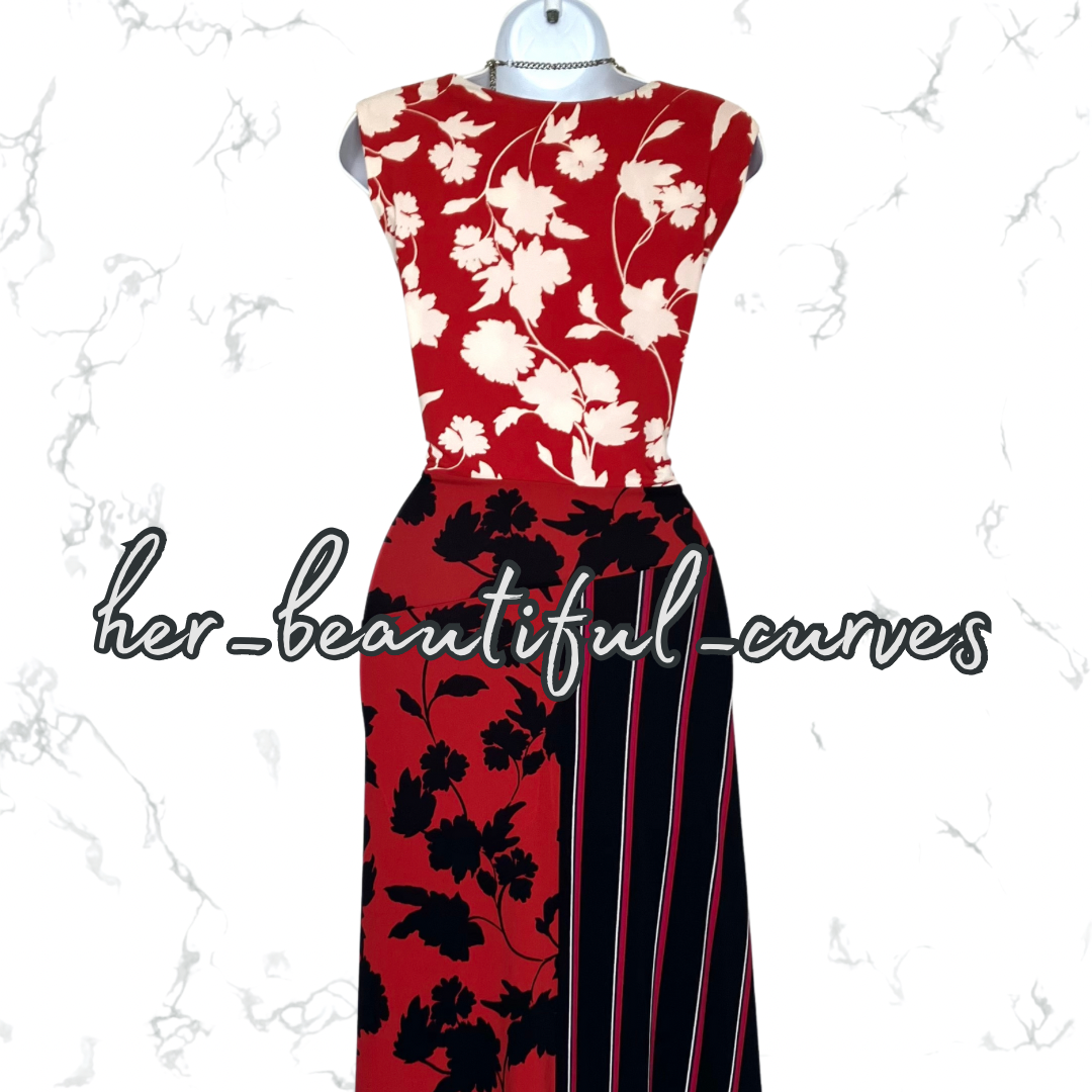 MONSOON FLORAL & STRIPES HANDKERCHIEF HEM JERSEY PARTY DRESS SIZE 20