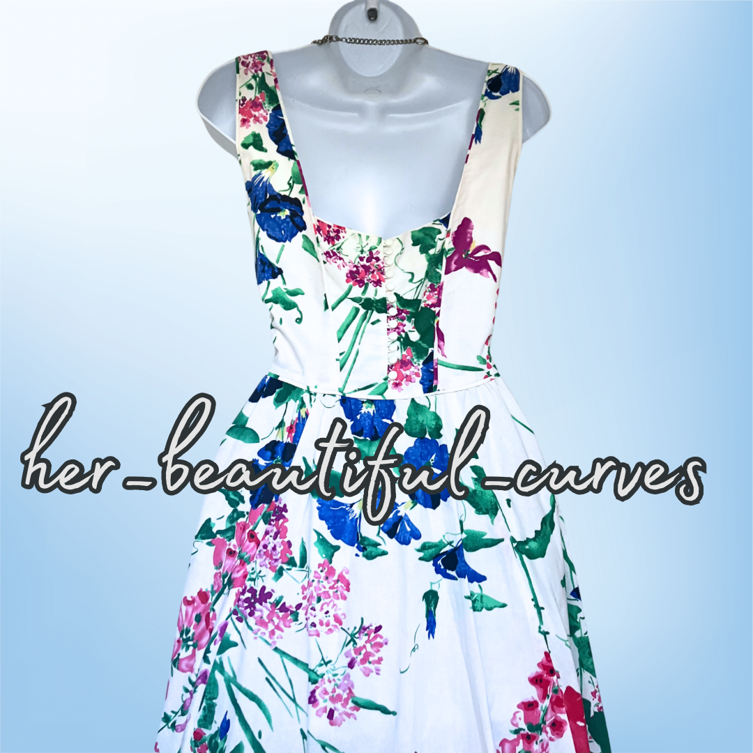 MONSOON FLORAL PRINT 50s FIT & FLARE WEDDING OCCASION PARTY DRESS SIZE 18